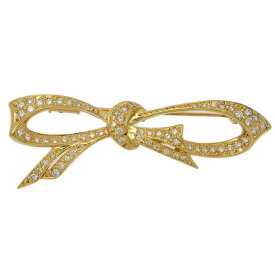 (限定値下げ) 0.65ct 天然ダイヤモンド ブローチ リボン K18 18金 イエローゴールド 7.6g ボウ 豪華 刻印有 仕上げ済【♀】【S】【レディース】/h251023★■594413【中古】