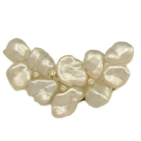 ケシ珠 リーフモチーフ 10P・アコヤ真珠/Japan Pearl/真珠（パール）リーフ・ダイヤモンドブローチ・ピンタック/K18YG-12.6g【♀】【S】【レディース】/h251107★■595182【中古】