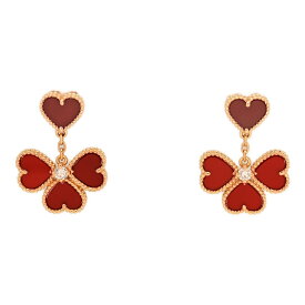 Van Cleef ＆ Arpels ヴァンクリーフアンドアーペル スウィートハート カーネリアン ダイヤモンド ピアス/K18RG/750-6.2g【♀】【A】【レディース】/h251107★■595364【中古】