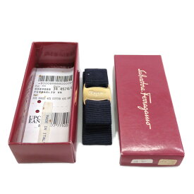 Salvatore Ferragamo サルヴァトーレフェラガモ ゴールド金具 ヴァラリボン バレッタヘアアクセサリー/ネイビー×ゴールド【♀】【B】【レディース】/b251113★■596176【中古】