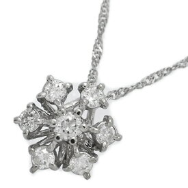 0.2ct/フラワーモチーフネックレス・ペンダント/K18(WG無)-1.5g/ホワイトゴールド 翌日配送可【♀】【S】【レディース】/h251114★■595623【中古】
