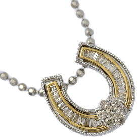 0.23ct/FD:0.13ct/ホースシュー/馬蹄モチーフ・ダイヤモンド ネックレス/K18/WG×K18/YG×Pt900コンビ-Kメイン-7.3g/プレゼント【♀】【N】【レディース】/h251205★■598039【中古】
