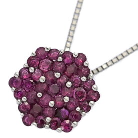 RU0.85ct/ルビー フラワーモチーフ・ネックレス・ペンダント/K18/750×Pt850コンビ-5:5-3.7g/ホワイトゴールド×プラチナ【♀】【S】【レディース】/h251205★■598055【中古】