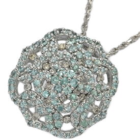 PT0.63ct/FD:0.12ct/フラワーモチーフ・パライバトルマリン・ダイヤモンド ネックレス・ペンダント/K18WG/750-7g/プレゼント【♀】【S】【レディース】/h251208★■598048【中古】