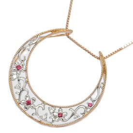 RU0.04ct/D:0.04ct/ムーンモチーフ ルビー・ダイヤモンド ネックレス・ペンダント/K18PG/750-3.4g/ピンクゴールド/プレゼント【♀】【N】【レディース】/h251208★■598042【中古】