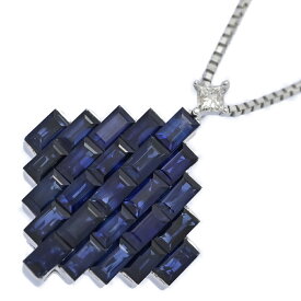 FD:0.04ct/ひし形モチーフ サファイア・ダイヤモンド ネックレス・ペンダント/K18WG/750-5.5g/ホワイトゴールド/プレゼント【♀】【S】【レディース】/h251212★■598045【中古】