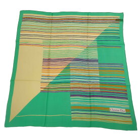 (限定値下げ) Christian Dior クリスチャンディオール ボーダー ラインデザイン シルク スカーフ ネックウェア/グリーン/ヴィンテージ【オールシーズン】【♀】【A】【レディース】/b251223★■600522【中古】