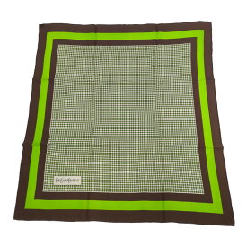 (ラスト1点) Yves Saint Laurent イヴサンローラン 幾何学模様 ジオメトリック柄 スカーフ ネックウェア/ブラウン×グリーン/ヴィンテージ【オールシーズン】【♀】【B】【レディース】/b251223★■600523【中古】