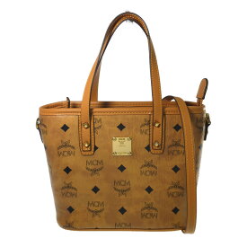 (限定値下げ) MCM エムシーエム ロゴ総柄 プリント レザー 2WAY ハンドバッグ ショルダーバッグ/ブラウン/ミニバッグ/プレゼント【オールシーズン】【♀】【A】【レディース】/b251224★■600790【中古】
