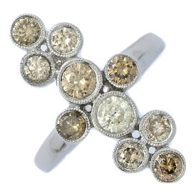 FD:1.5ct/10P ブラウンダイヤ イエローダイヤモンド リング・指輪/K18WG/750-7.3g/16号/#56/ホワイトゴールド/プレゼント【♀】【N】【レディース】/h260112★■600713【中古】
