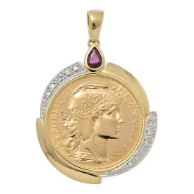 FD:0.11ct/フランス20フラン金貨 ルビー ダイヤモンド ペンダントトップ/K18YG/750-10.9g/イエローゴールド/メダル/硬貨/資産【♀】【S】【レディース】/i260114★■601857【中古】