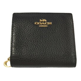 ラスト1点 COACH コーチ ロゴプレート レザー 2つ折り財布 ウォレット ミニ財布 ブラック【♀】【B】【レディース】/b260116★■602642【中古】