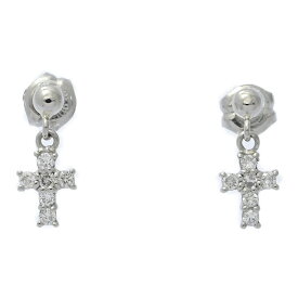 美品 1点モノ 0.06ct クロスモチーフ ダイヤモンド ピアス Pt900-1.0g プラチナ 【S】【メンズ・レディース】/h260123★■601908【中古】