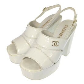 CHANEL シャネル ココマーク ゴールド金具 プラットフォーム サンダル 靴/G37405/36/ホワイト【オールシーズン】【♀】【B】【レディース】/b260202★■604438【中古】