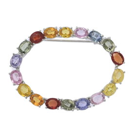 SA7.82ct/バラエティ コランダム 18粒 サファイア ブローチ・ピンタック/K18WG/750-6.6g/ホワイトゴールド カラフル【♀】【S】【レディース】/h260203★■600504【中古】