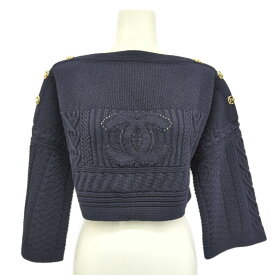 CHANEL シャネル ココボタン・クロップド・ニット・セータートップス/P63070K48815/34/ネイビー【春夏秋】【♀】【S】【レディース】/b260204★■604425【中古】