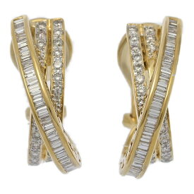 2.01ct 美品 クロスデザイン バケット ラウンド ダイヤモンド ピアス/K18YG/750-13.5g/イエローゴールド【♀】【S】【レディース】/h260210★■604929【中古】