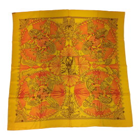HERMES エルメス カレ・Les chants du Henne・ヘンナの歌 スカーフネックウェア/オレンジ 【オールシーズン】【♀】【A】【レディース】/b260212★■604791【中古】