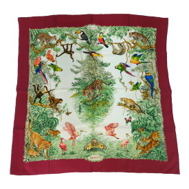 HERMES エルメス カレ90・EQUATEUR・赤道直下 動物 鳥 スカーフネックウェア/グリーン【オールシーズン】【♀】【A】【レディース】/b260212★■604792【中古】