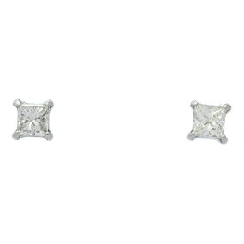 美品 FD:0.28ct プリンセスカット シンプルライン ダイヤモンド ペアスタッド ピアス/Pt900-0.3g/プラチナ 【♀】【S】【レディース】/h260212★■604618【中古】
