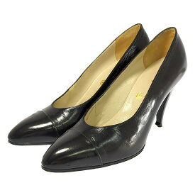 CHANEL シャネル レザー 8cmヒール パンプス 靴 5 ブラック 【オールシーズン】【♀】【C】【レディース】/b260309★■607883【中古】
