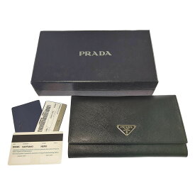 PRADA プラダ サフィアーノ 三角ロゴプレート レザー 長財布 M608A ブラック ウォレット 箱 ギャランティカード 【A】【メンズ・レディース】/b260316★■608733【中古】