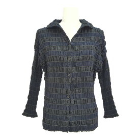 ISSEY MIYAKE イッセイミヤケ シャーリング ボーダー 長袖シャツ ブラウス トップス IM13FJ503 2 ブラック×ネイビー 【春秋】【♀】【A】【レディース】/b260316★■608709【中古】