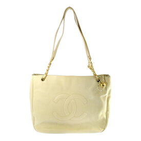 CHANEL シャネル キャビアスキン デカココ チェーン トートバッグ ココマーク ベージュ ゴールド金具 ヴィンテージ 【オールシーズン】【♀】【B】【レディース】/b260422★■612542【中古】