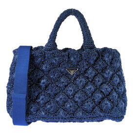 PRADA プラダ ラフィア クロシェ カナパトート ハンドバッグ トライアングルロゴ かごバッグ BN2888 ブルー ショルダーベルト 【オールシーズン】【A】【メンズ・レディース】/b260422★■612445【中古】