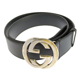 GUCCI グッチ インターロッキングG ワイドベルト 114984 ブラック【B】【メンズ・レディース】/b260429★■613365【中古】