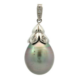 美品 0.04ct 黒蝶真珠 クロチョウ タヒチパール 真珠 パール ダイヤモンド ペンダントトップ Pt900-5.4g プラチナ 新品磨き済み【♀】【S】【レディース】/h260504★■611995【中古】