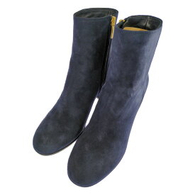 gianvito rossi ジャンヴィトロッシ スエード MARGAUX MID BOOTIE ショートブーツ靴 G70510 38 ネイビー【オールシーズン】【♀】【A】【レディース】/b260518★■613989【中古】