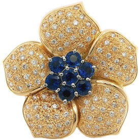2.04ct 1.00ct スリランカ フラワーモチーフ サファイア ダイヤモンドブローチ ピンタック K18×Pt900コンビ-Kメイン-17.7g ゴールド【♀】【N】【レディース】/h260613★■615704【中古】