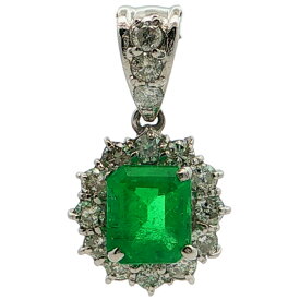 1.02ct 0.5ct コロンビア シンプルライン エメラルド ダイヤモンドペンダントトップ Pt900-2.9g プラチナ【♀】【S】【レディース】/h260704★■618603【中古】