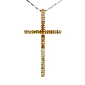 0.13ct 0.17ct クロスモチーフ 2カラーダイヤモンドネックレス ペンダント K18Y+W/750,2カラー-4.1g イエローゴールド【♀】【N】【レディース】/h260808★■621528【中古】