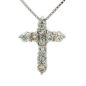 0.3ct シンプルライン クロスモチーフ 10P ダイヤモンドネックレス ペンダント Pt900-Pt850-2.6g プラチナ 【♀】【N】【レディース】/h260811★■621657【中古】