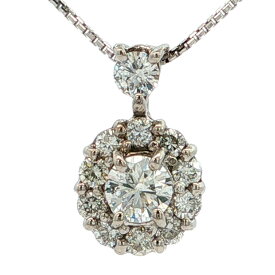 0.3ct 0.4ct 取り巻き ダイヤモンドネックレス ペンダント K18WG/750-3.0g ホワイトゴールド【♀】【N】【レディース】/h260811★■621658【中古】