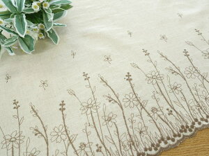 【レース生地 刺繍 生地 布】ハーフリネン・片スカラップレース(RG-28255h-kn2)