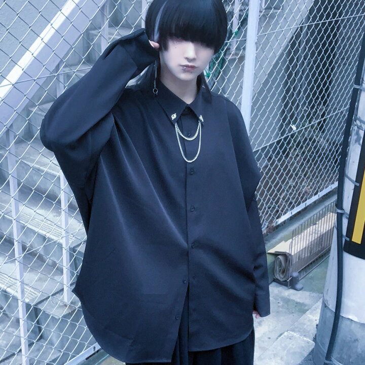 楽天市場 Ililil イルイルイル チェーン付きオーバーサイズブラックシャツ 全1色 返品 交換対象商品 あす楽対応 シャツ 長袖 メンズ レディース V系 地雷系 メンヘラ サブカル系 韓国系 長袖シャツ トップス 病み 病みかわ 天使界隈 黒 ブラック Civarize