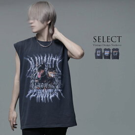 "CV Select【シーブイセレクト】ピグメント加工ノースリーブトップス/全3色"Tシャツ メンズ 半袖Tシャツ カットソー 十字架 クロス 薔薇 ローズ 古着風 ピグメント M L ブランド 地雷系 サブカル系 ヴィジュアル系 V系 ブラック 黒 ホワイト 白 グレー