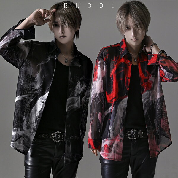 "RUDOL【ルドル】総柄プリントメッシュシアーシャツ/全2色"メッシュシャツ シアーシャツ スケスケ 花柄 モード系 ロック 衣装 メンズ 長袖シャツ ホスト系 V系 ヴィジュアル系 大きいサイズ ブラック 黒 レッド 赤 y2k vkei