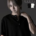 "RUDOL【ルドル】クロスボタン切り替えデザインヘンリーネックTシャツ/全2色"Tシャツ ヘンリーネック 半袖 クロス 大きいサイズ トップス メンズ V系 地雷系 服 ファッション サブカル系 ヴィジュアル系 ブラック 黒 ホワイト 白 y2k ワッフル 無地 韓国系 カットソー