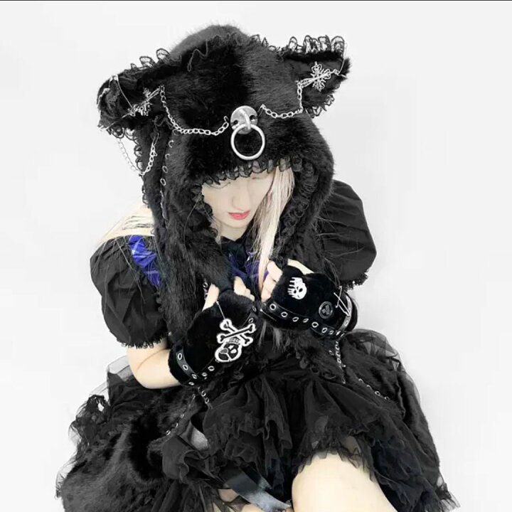サブカル 猫耳帽子 コーデ NOVESSEL ノベセル ファー猫耳フード帽 全1色 ブラック 黒 メンズ レディース ニット帽 ワッチ ビーニー 地雷系 ヴィジュアル系 V系 サブカル系 メンヘラ 病み 病カワ ロック ファッション 小物 雑貨 ねこみみ ネコミミ 猫みみ 猫ミミ RUDOL