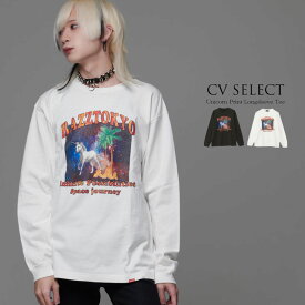 "CV select【シーブイセレクト】Unicorn print Long sleeve T-shirt /全2色"【あす楽対応】トップス メンズ ロンT 長袖Tシャツ プリント トップス カットソー ユニセックス ユニコーン ホワイト ブラック M L XL 秋 冬