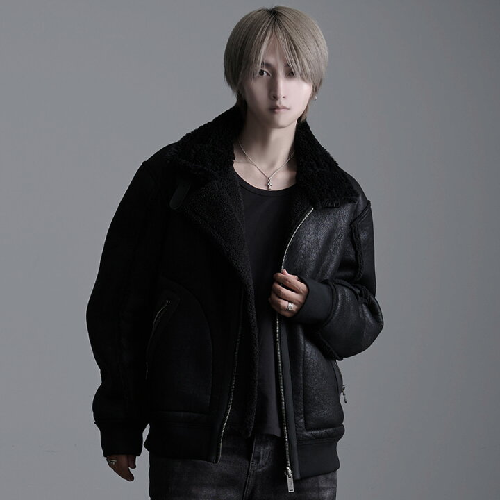 美品】ムルーア／ベルト付き フェイクムートン ブルゾン 内側ボア 