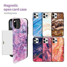DC マーブリング iPhone Galaxy マグネット カード ドア バンパー ケース カバー スマホケース MARBLING Magnetic Card Door Bumper Case Cover カード2枚が収納できる実用性 ミラーが入っております。