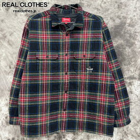【中古】Supreme/シュプリーム【 21AW】Quilted Plaid Flannel Shirt/キルテッド プレイド フランネル 長袖シャツ/L