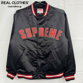 【中古】Supreme×Mitchell&amp;Ness/シュプリーム×ミッチェル アンド ネス 【21AW】サテン バーシティ スタジャン/ジャケット/ブラック/M