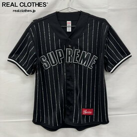 【中古】Supreme/シュプリーム【22SS】Rhinestone Stripe Baseball Jersey/ラインストーン ストライプ ジャージ ベースボールシャツ/S