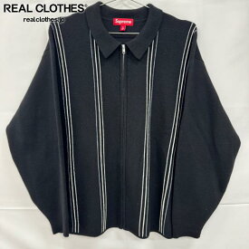 【中古】Supreme/シュプリーム【25AW】Stripe Zip Up Polo Sweater/ストライプ ジップアップ ポロ セーター/ニット/ブラック/XL